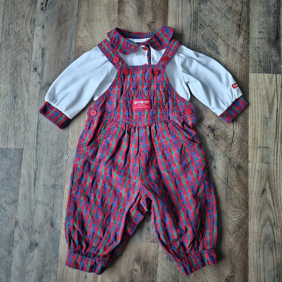 Mono y camisa a juego vintage Baby Osh Kosh B'Gosh rojo a cuadros manzana 12M usado en excelente estado Foto 4 de 4