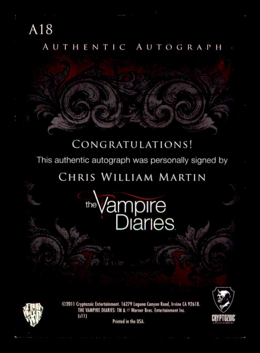 2011 Vampire Diaries: Season 1 Chris William Martin Authentic