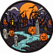 Graveyard Patch Iron-on Applique Halloween Badge Costume Pumpkin Scary Bats