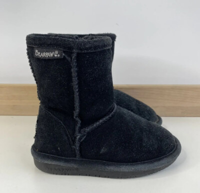 BEARPAW Toddler Boot~Size 7~Black Suede~Wool Fleece Lining~Winter