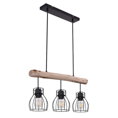 Retro Lampadario A Pendolo In Legno A Rete Per Sala Da Pranzo Con Trave Nera - Foto 2 di 12