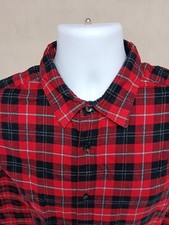 Red Black Plaid Mens Large Flannel Long Sleeve Button Down Shirt 100 Cotton