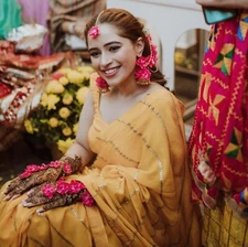 Women fashion flower  earrings tika bracelets haldi mehandi babyshower