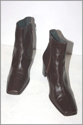 PAIRE & IMPAIRE Boots Bouts Carrés Cuir Marron Foncé T 38 TBE - Photo 1/4