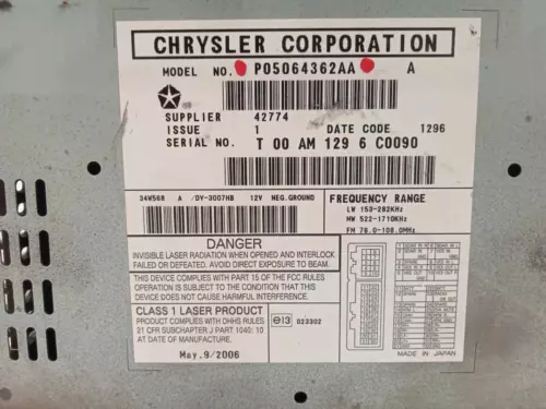 P05064362AA Sistema Audio/Radio Cd para DODGE CALIBER (PM) S 2008 504372 - Imagen 3 de 10