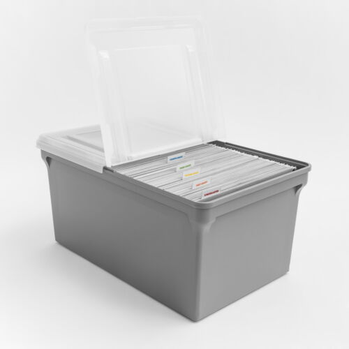 Split Lid Plastic Storage Bins/ File Boxes 22.8" L x 13.74" W x 10.75" H, Gray