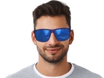 New Hugo Boss HG1138S ZX9 XT Square Crystal Blue/Blue Mirror