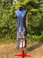 NEW Dark Blue Floral Print Faux Cape Bodycon Stretch Sheath Mini Dress Size S