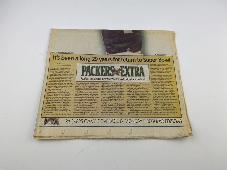 Periódico Milwaukee Journal Sentinel Green Bay Packers Super Bowl XXXI 3 enero 97 Foto 2 de 3