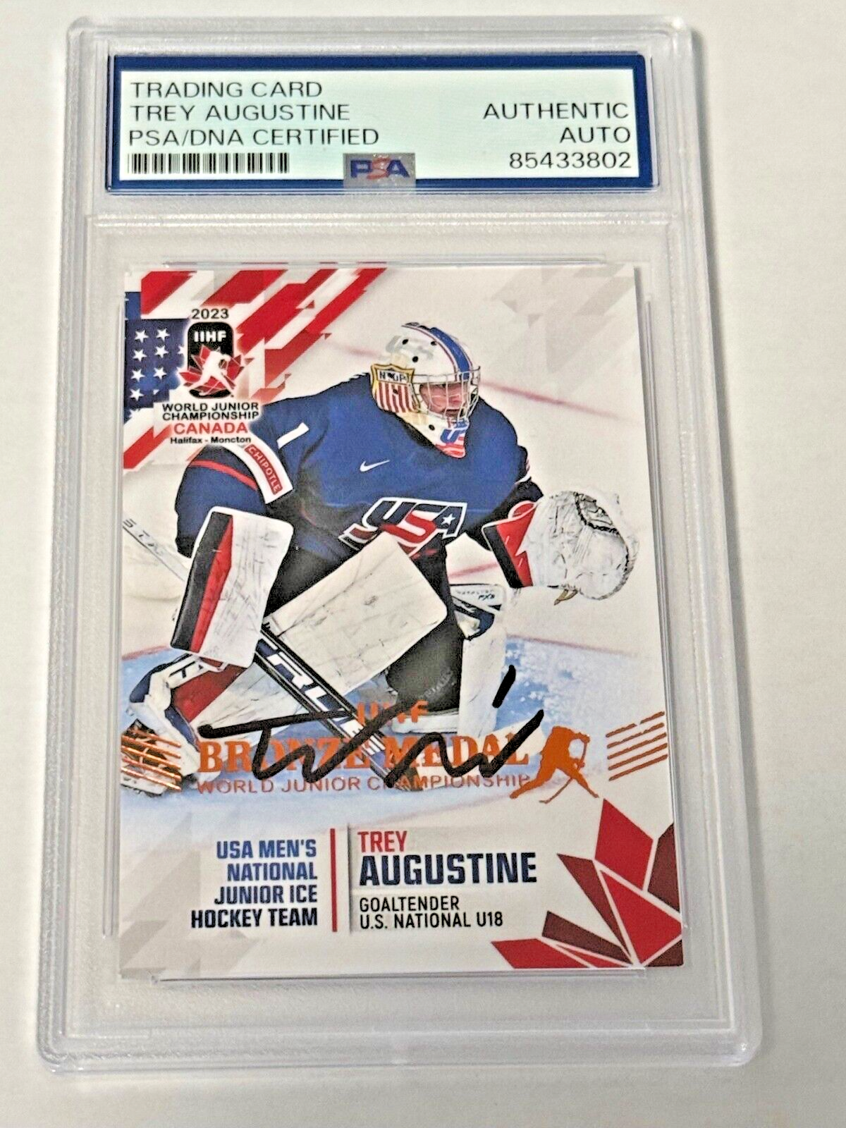 Trey Augustine Michigan State signed 2023 ROOKIE USA hockey card Red Wings PSA# 