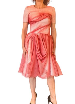 maticevski red dress MATICEVSKI AUSTRALIA RED MESH SUBDUCION FLARE DRESS DRAPED ALTERED 2