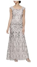 Alex Evenings Womens Sequined Embroidered Floral Gown Taupe Dress Sz 8 NWOT 269