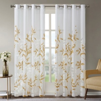 Madison Park Cecily Yellow Semi Sheer SINGLE Panel Window Curtain 50  W X 84  L