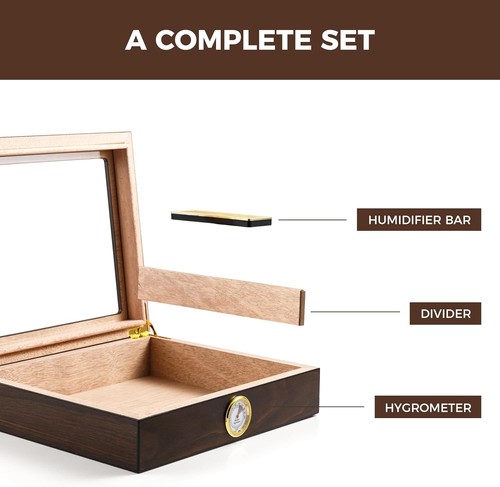 Elegant Walnut Cigar Humidor for 25 with Hygrometer & Spanish Cedar Lining - Picture 4 of 9