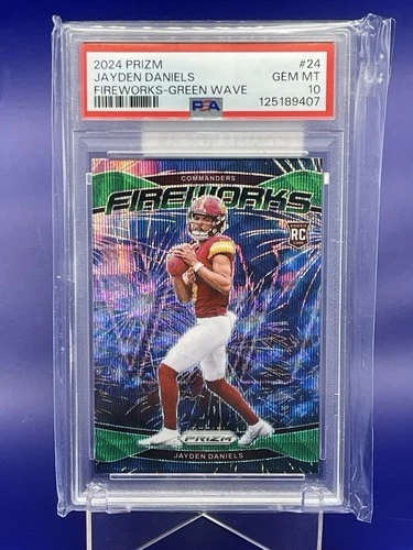 PSA 10!  JAYDEN DANIELS 2024 PANINI PRIZM FIREWORKS ROOKIE GREEN WAVE RC