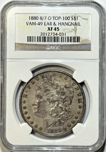 1880 8/7-O Morgan Silver Dollar – NGC XF 45 – VAM-49 “Ear & Hangnail” – Top 100!