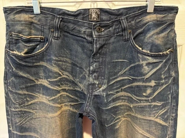 NWOT $398 PRPS GOODS CO E79P69X BARRACUDA INDIGO VINTAGE DIRTY WASH JEANS 34 W36 - Image 3 of 4