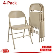Heavy Duty Durable Steel Frame Seat Folding Chair 4 Pack Dining Chair Beige US