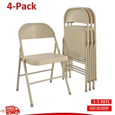 Heavy Duty Durable Steel Frame Seat Folding Chair 4 Pack Dining Chair Beige US