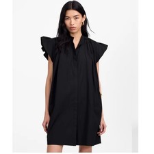 NWT Madewell Flutter Sleeve Button-Front Mini Dress in Poplin Black L