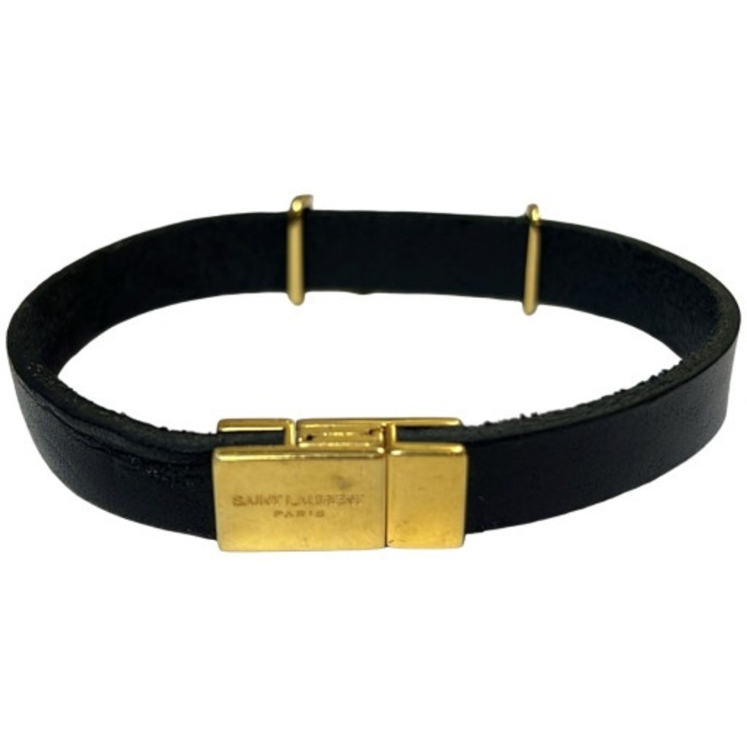 Yves Saint Laurent Bracelet YSL Black Gold Logo Leather Men Women Used NE51-0 thumbnail 2