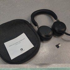 Jabra Evolve2 75 Wireless Bluetooth Headset Black - TESTED - WITH DONGLE/CASE