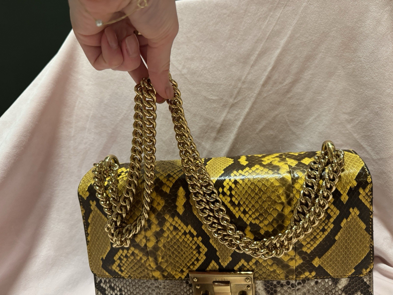 Gucci Handbag, Python Leather With Gold Chain - image 2