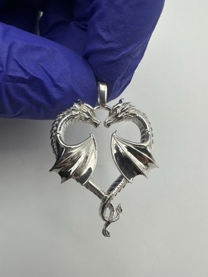 925 Sterling Silber Drachen Herz Anhänger 5,6g 3D gedruckt individuell | W092