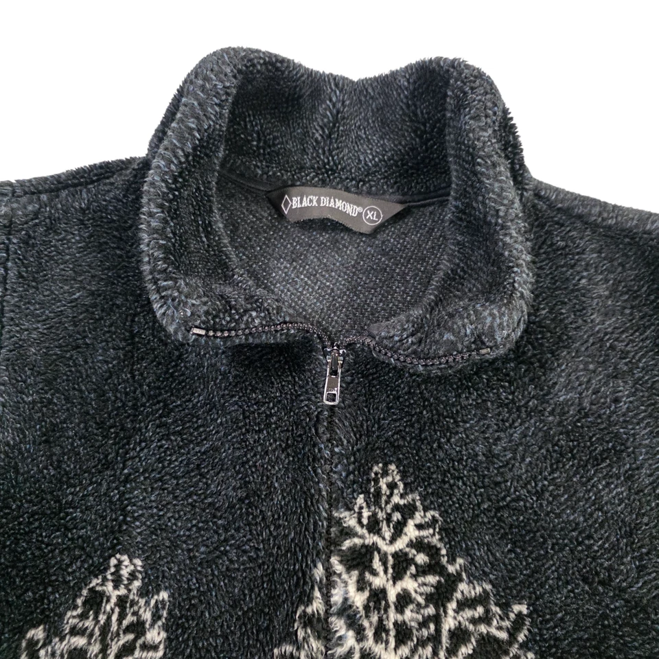 Chaleco polar diamante negro para mujer XL negro azul patrón de árbol de alce cremallera completa Foto 3 de 4