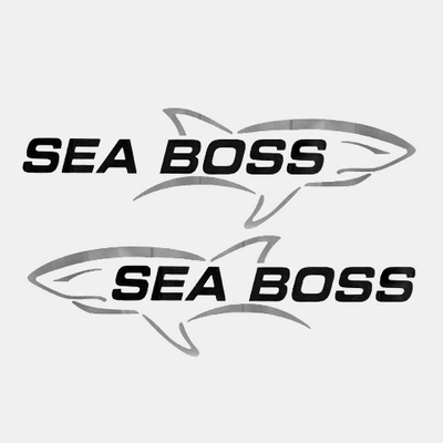 #ad Sea Boss Boat Shark Logo Decals Black Gray Stickers Set of 2 $118.64