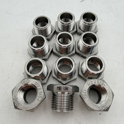 Lot of 12 MB 1/2'' x 3/8'' #150 304 SS Threaded Hex Reducing Bushing