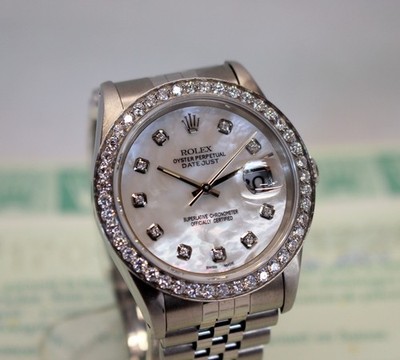  ROLEX DATEJUST Automatic Watch REF 16220 36mm DIAMOND MOP DIAL & BEZEL 