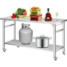 Heavy-Duty Stainless Steel Folding Table - 3-Size Adjustable (36"/48"/60")