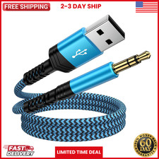 USB A to 3.5mm Audio Aux Cable,Braided 3FT Male AUX Jack Adapter FAST SHIP USA