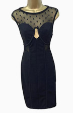 Black Pencil Bodycon Dress M 10 l2 Evening Occasion Xmas Party Cut out Mesh Sexy