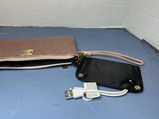 Liz Claiborne Pink Sparkling Glitter Phone  Charging Wristlet Wallet Power Bank 