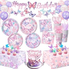 Butterfly Birthday Decorations, Girls Birthday Supplies - Plates, Napkins, Cups,