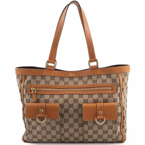 Gucci Bag Used Abby Tote 146247 Gg Canvas Leather Beige Brown Ladies A4 Storage