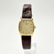 RADO Diastar Vintage Square Gold Quartz Watch Brown Leather Band Working Japan
