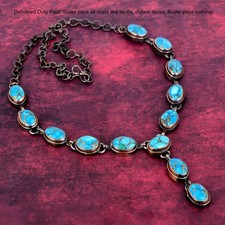 Copper Blue Turquoise Necklace Electroformed Copper Jewelry Adjustable Necklace