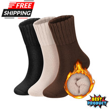 3 Pairs Women's Solid Color Mid-Calf Socks Thermal Lined Thick Warm Winter Socks