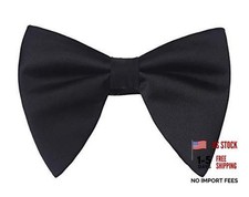 Mens Oversized Satin Silk Bow Tie Solid Color Formal Tuxedo Big Bowtie A - Black