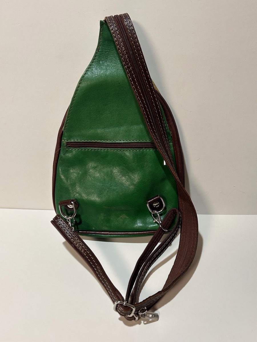 Vera Pelle Italian Leather Bag Back Pack Sling Bag Green  display picture 3