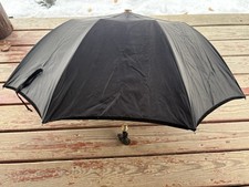 Vtg Neyrat Peyronie Umbrella France Black Velvet Trim Fan Shaped Handle 38  Diam