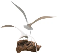 Vintage John Perry Sculpture Seagull Birds in Flight on Burl Driftwood 1970's