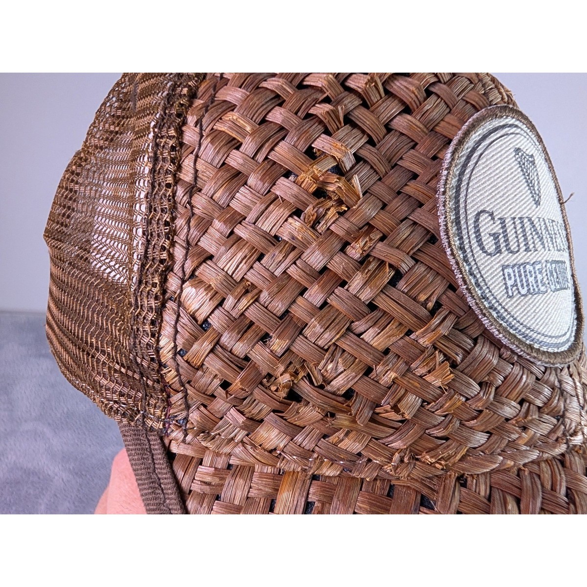 Guinness Pure Genius Brown Woven Straw Mesh Trucker Hat Snapback Official Merch View 2
