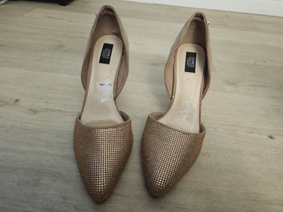 Jones New York Faux Suede 11 Taupe Gold Rhinestone High Heels Flex Sole Crystal 