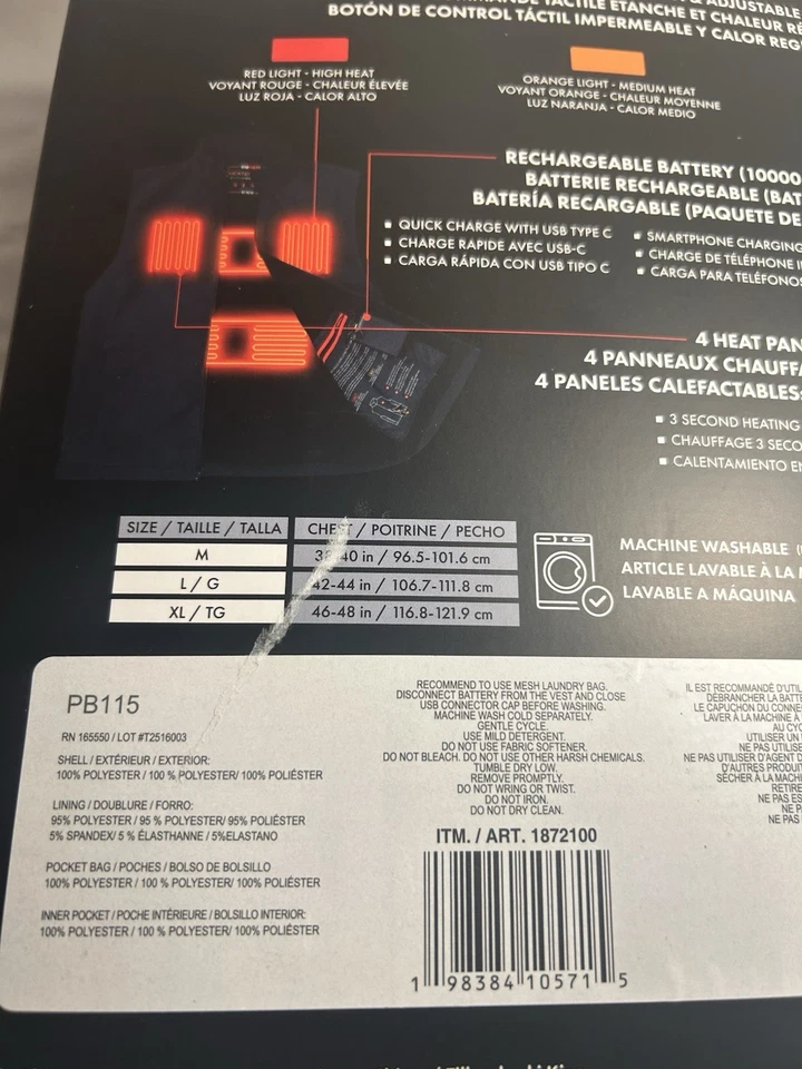 Men's 32 Degrees Heat Lightweight Zip Front Vest, Black Size Medium  - Open Box - Image 3 of 3