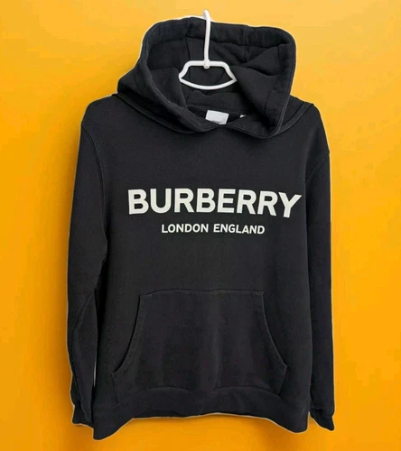 Felpa con cappuccio uomo Burberry London logo Lexstone maglione nero cotone