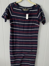Talbots Women's Navy Striped Short Sleeve Dress w/accent Buttons Size Small NWT